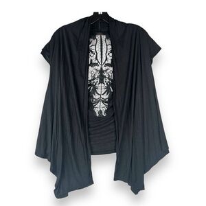 Y2K Candy Rain Black‎ Crochet Cardigan Size Medium Fairy Grunge Whimsigoth Top